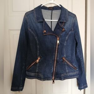ASHLEY GRAHAM X MARINA RINALDI Gold Zip Denim Jacket, Size small/medium (S/M)